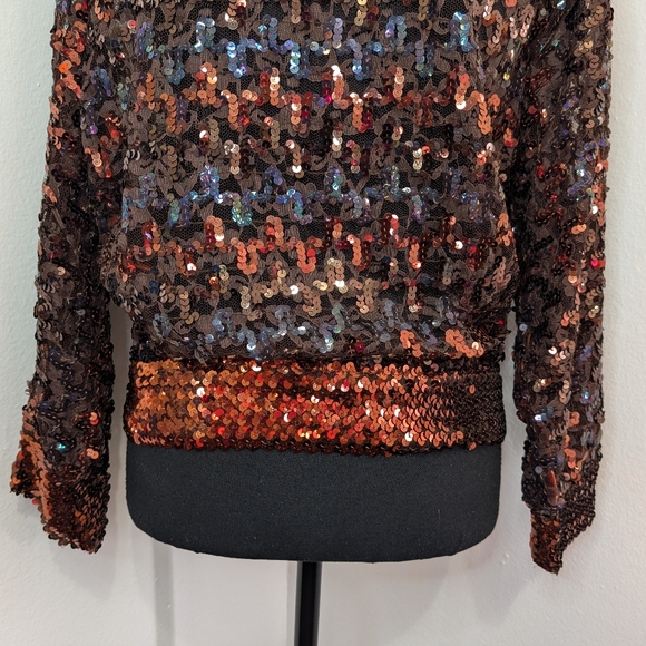 VTG Ann Green Maximalist Disco Ball Whimsical Sparkle Sequins 70s 80sTop M - Picture 7 of 9